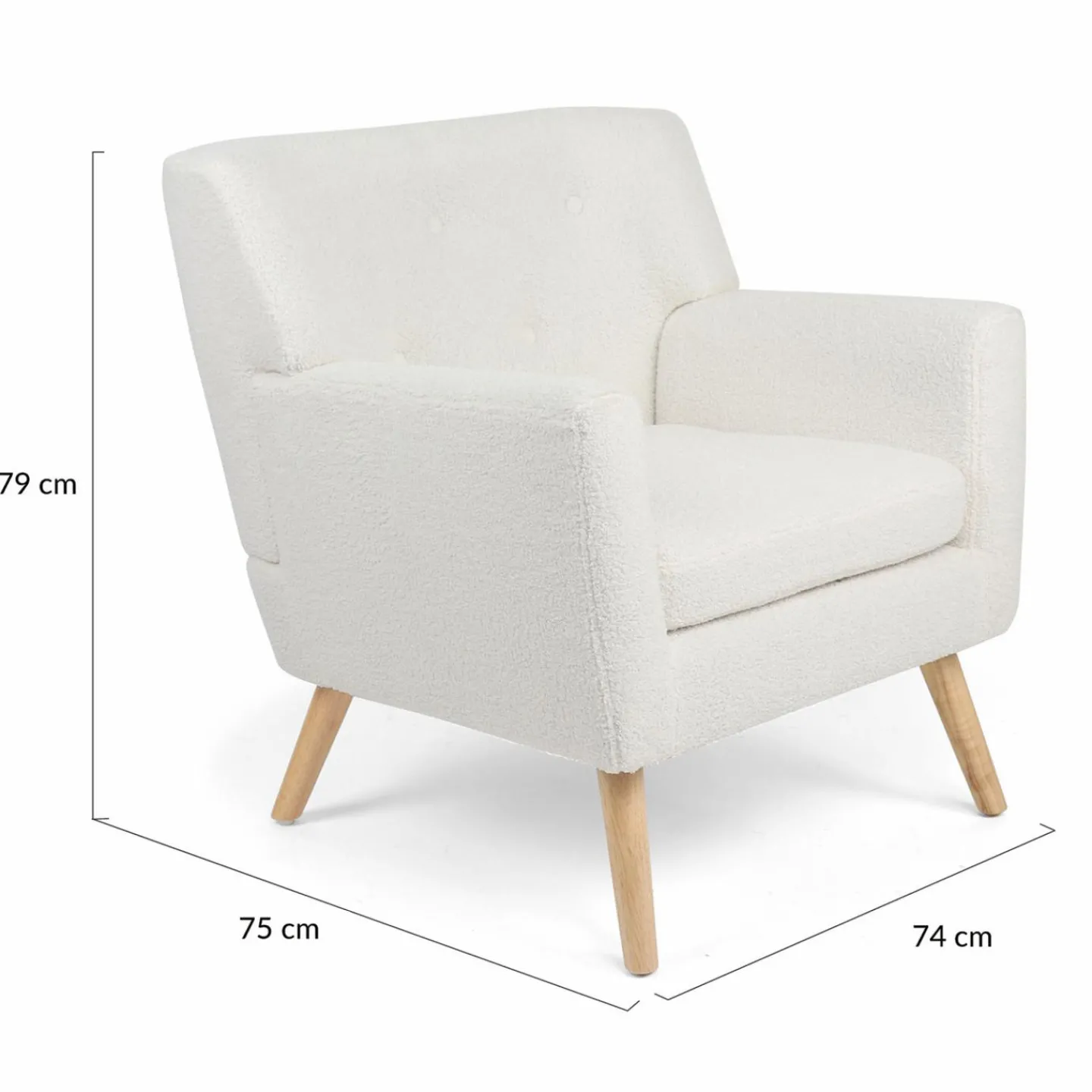 Fauteuil scandinave en tissu bouclette blanc*IDMarket Clearance