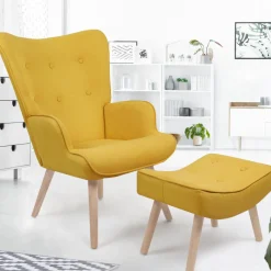 Fauteuil scandinave en tissu jaune*IDMarket Clearance