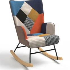 Fauteuil scandinave en tissu à bascule patchwork multicouleurs*IDMarket Outlet