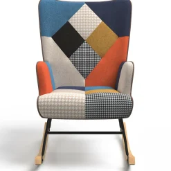 Fauteuil scandinave en tissu à bascule patchwork multicouleurs*IDMarket Outlet