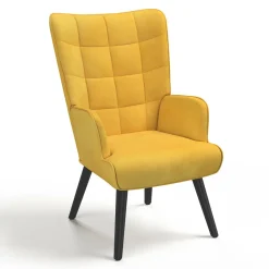 Fauteuil scandinave en velours jaune moutarde*IDMarket Online