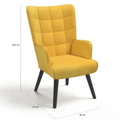 Fauteuil scandinave en velours jaune moutarde*IDMarket Online