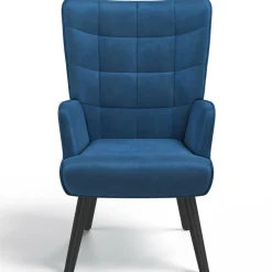 Fauteuil scandinave en velours bleu avec repose-pieds*IDMarket Sale