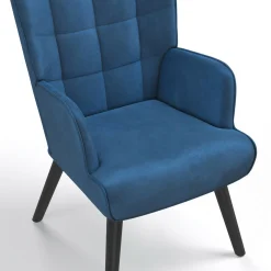 Fauteuil scandinave en velours bleu avec repose-pieds*IDMarket Sale