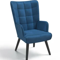 Fauteuil scandinave en velours bleu*IDMarket New
