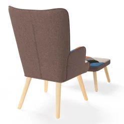 Fauteuil scandinave multicolore imprimé pied de poule avec repose pieds*IDMarket Online