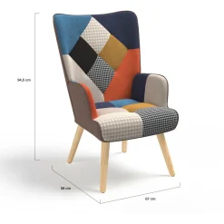 Fauteuil scandinave multicolore imprimé pied de poule avec repose pieds*IDMarket Online