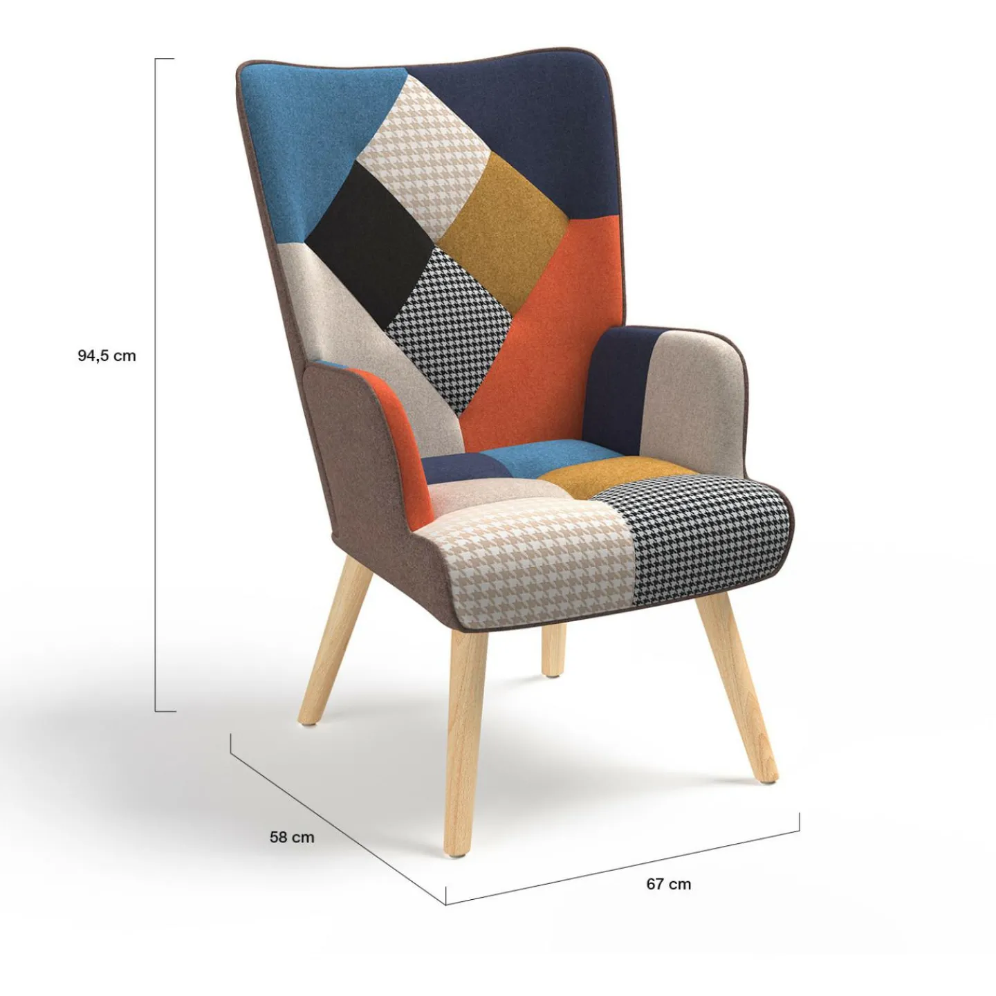 Fauteuil scandinave multicolore imprimé pied de poule avec repose pieds*IDMarket Online