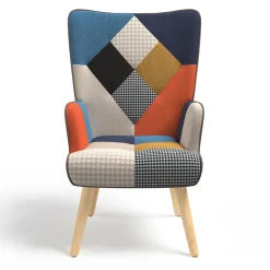 Fauteuil scandinave multicolore imprimé pied de poule avec repose pieds*IDMarket Online