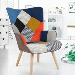 Fauteuil scandinave multicolore et imprimé pied de poule*IDMarket