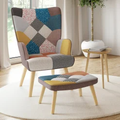 Fauteuil scandinave multicolore avec repose pieds*IDMarket Discount