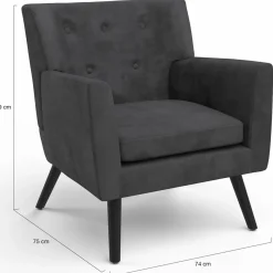 Fauteuil scandinave velours gris anthracite*IDMarket Clearance