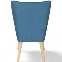 Fauteuil scandinave velours bleu et patchwork avec repose pied*IDMarket Outlet