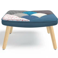 Fauteuil scandinave velours bleu et patchwork avec repose pied*IDMarket Outlet