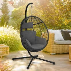 Fauteuil œuf suspendu avec coussins gris*IDMarket New