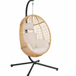 Fauteuil œuf suspendu effet rotin avec coussins écru*IDMarket Clearance