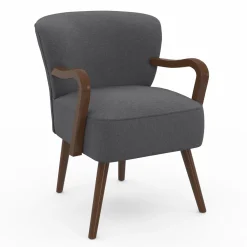 Fauteuil vintage gris avec pieds en bois foncé*IDMarket Online