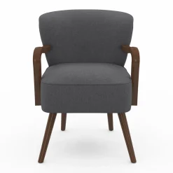 Fauteuil vintage gris avec pieds en bois foncé*IDMarket Online