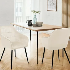 Fauteuils de table en velours beige*IDMarket New