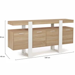 Grand buffet bois et blanc 160 cm 4 portes*IDMarket Outlet