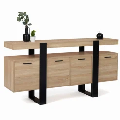 Grand buffet bois et noir 160 cm 4 portes*IDMarket Clearance