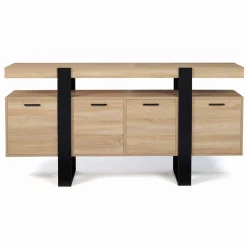 Grand buffet bois et noir 160 cm 4 portes*IDMarket Clearance