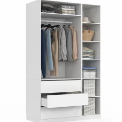 Grand dressing modulable blanc 200 cm avec 1 penderie, 7 étagères et 3 tiroirs*IDMarket New