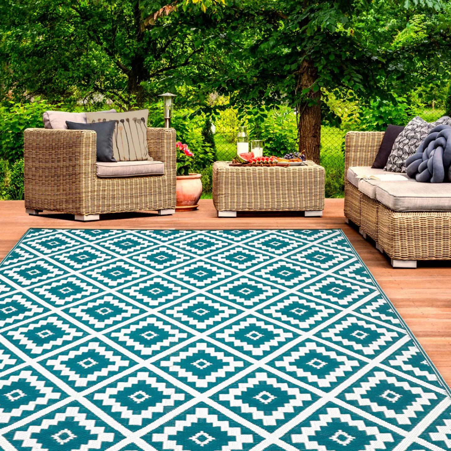 Grand tapis bleu canard pour terrasse et extérieur*IDMarket Best