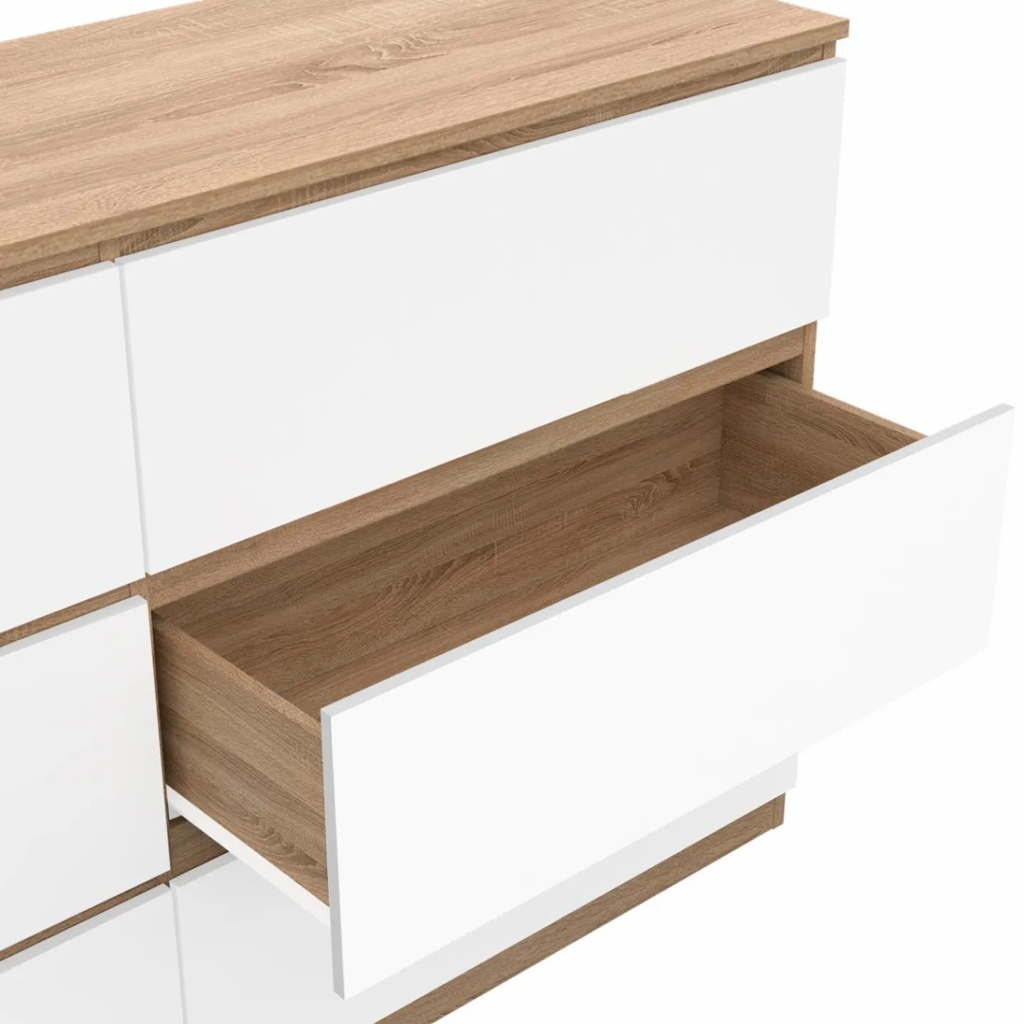Grande commode 6 tiroirs façon hêtre et blanc*IDMarket Online