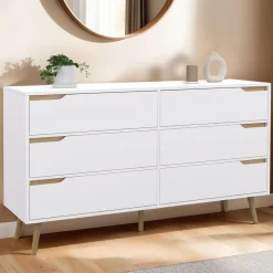 Grande commode blanche scandinave avec 6 tiroirs*IDMarket Discount