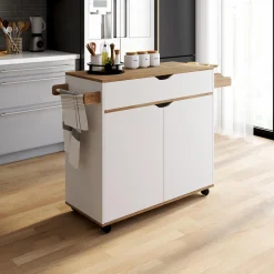 Grande desserte cuisine blanche et bois avec placard et tiroir*IDMarket Clearance