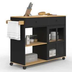 Grande desserte de cuisine avec placard vitré bois et noir*IDMarket Sale