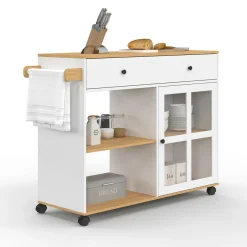 Grande desserte de cuisine avec placard vitré bois et blanc*IDMarket New