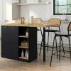 Ilot central 140 cm bois noir avec plan de travail façon hêtre*IDMarket Hot