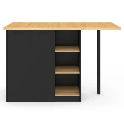 Ilot central 140 cm bois noir avec plan de travail façon hêtre*IDMarket Hot
