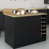 Ilot central avec range-bouteilles placard et tiroir bois noir avec plan de travail façon hêtre*IDMarket Discount