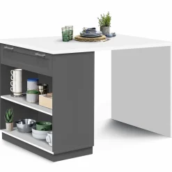 Ilot central blanc et gris 130 cm pour 4 personnes*IDMarket Hot