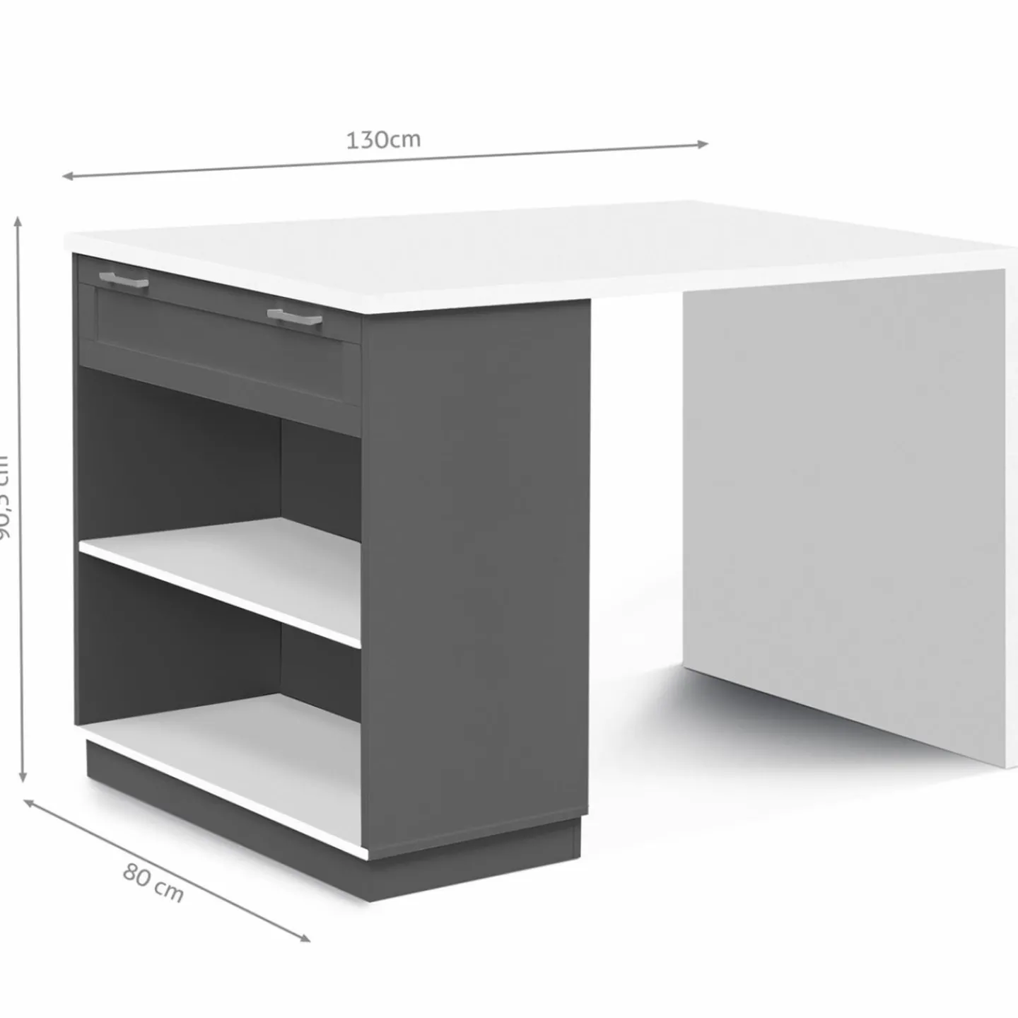 Ilot central blanc et gris 130 cm pour 4 personnes*IDMarket Hot