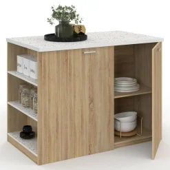 Ilot central bois avec plan de travail terrazzo*IDMarket Clearance