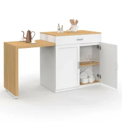 Ilot central bois blanc avec table à manger extensible*IDMarket Sale