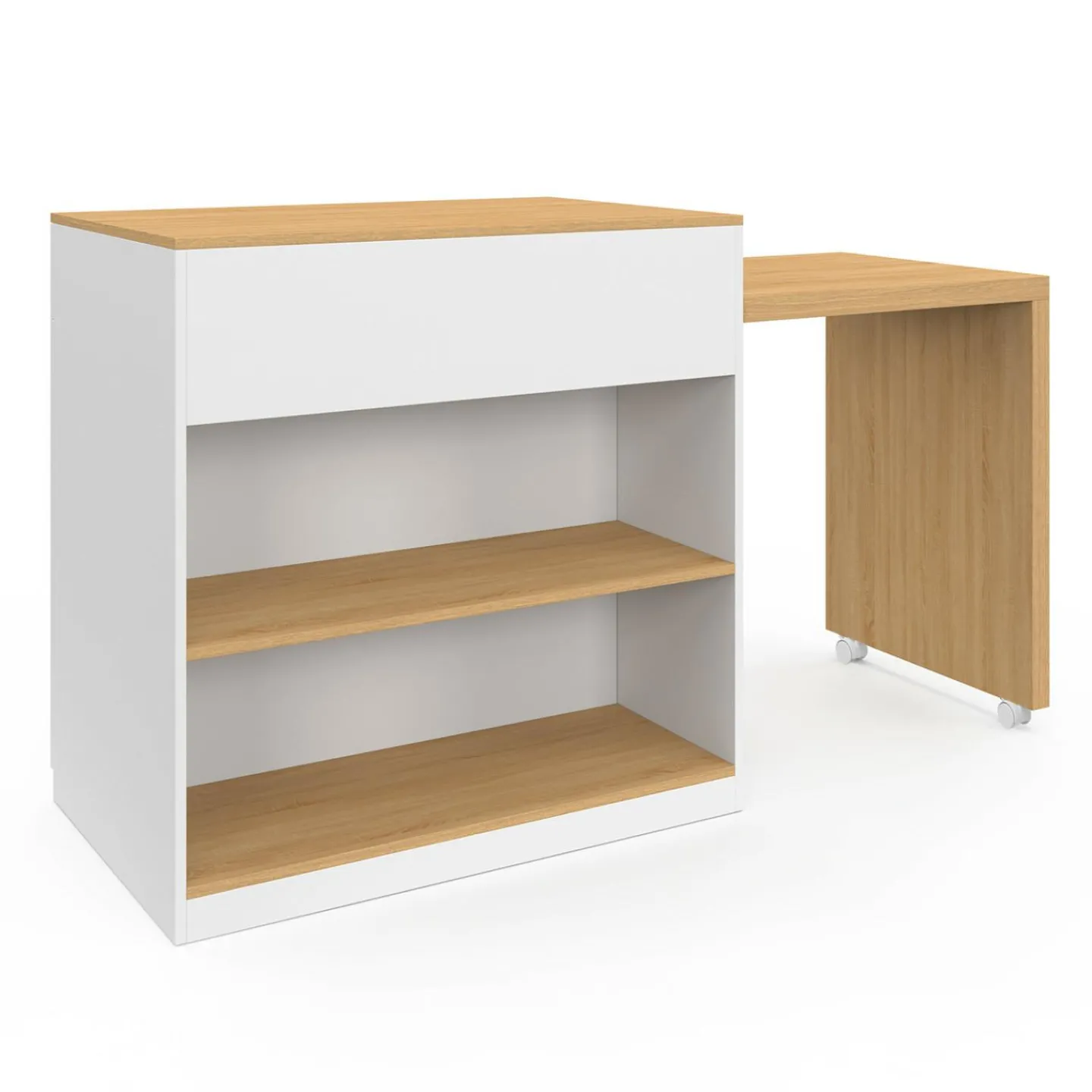 Ilot central bois blanc avec table à manger extensible*IDMarket Sale