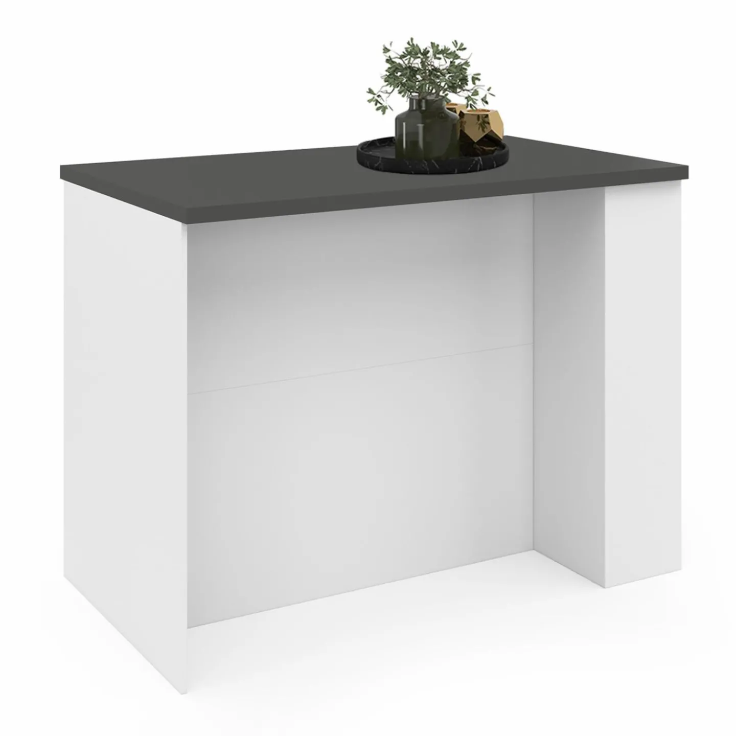 Ilot central bois blanc plan de travail gris anthracite*IDMarket Sale