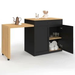 Ilot central bois et noir avec table à manger extensible*IDMarket Clearance