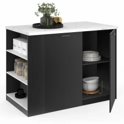 Ilot central de cuisine bois noir et effet marbre*IDMarket Best