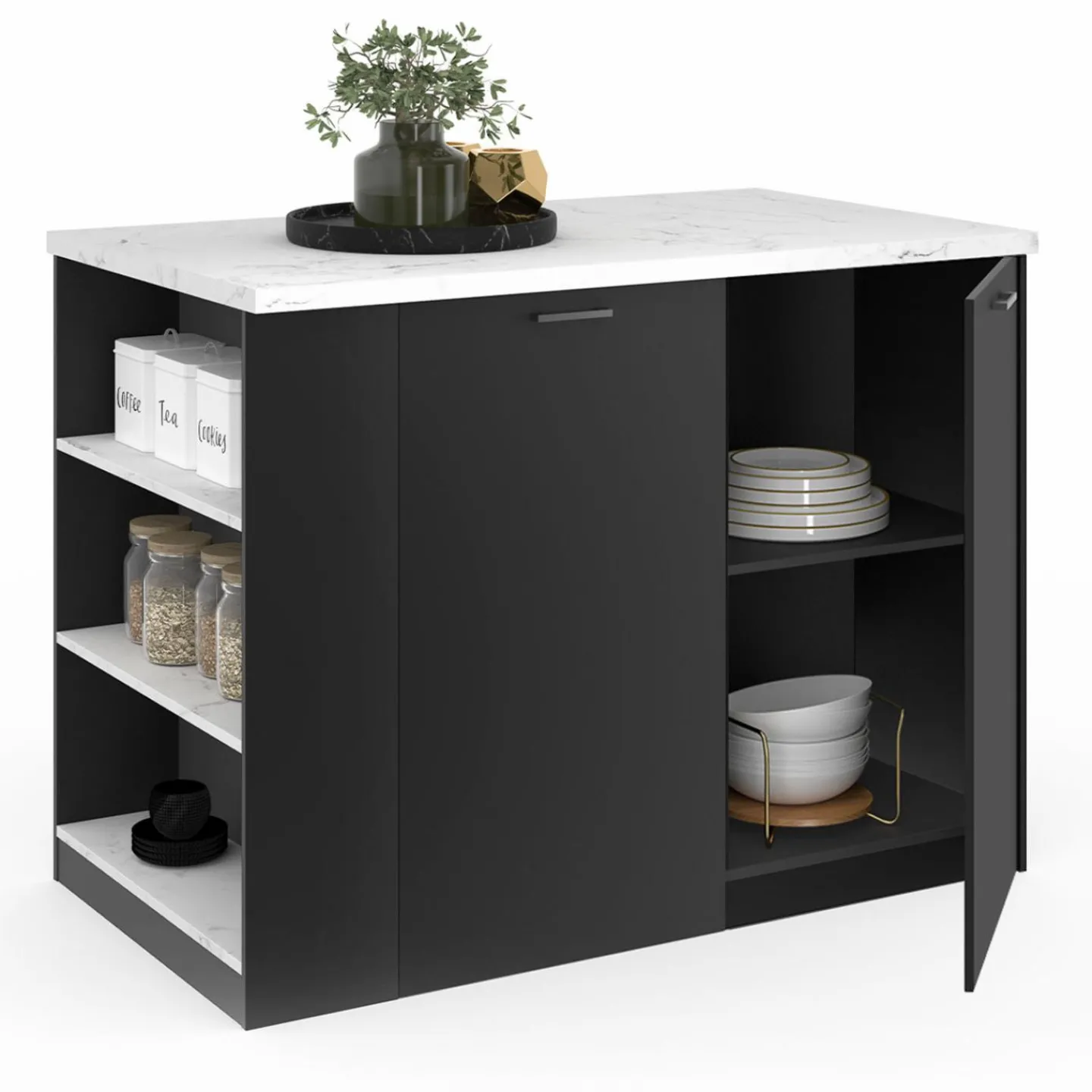 Ilot central de cuisine bois noir et effet marbre*IDMarket Best