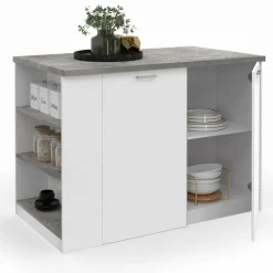 Ilot central de cuisine bois blanc et effet béton*IDMarket New