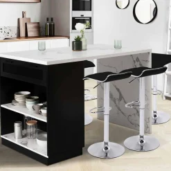 Ilot central effet marbre et noir 130 cm pour 4 personnes*IDMarket Discount