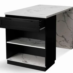 Ilot central effet marbre et noir 130 cm pour 4 personnes*IDMarket Discount