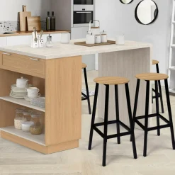 Ilot central mange-debout 4 personnes 130 cm bois et plateau effet travertin*IDMarket Clearance
