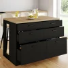 Ilot central mange-debout 120 cm casserolier 6 tiroirs noir et plateau bois*IDMarket Hot